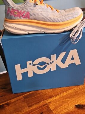 Hoka Women's Light Blue and Orange Running Shoes